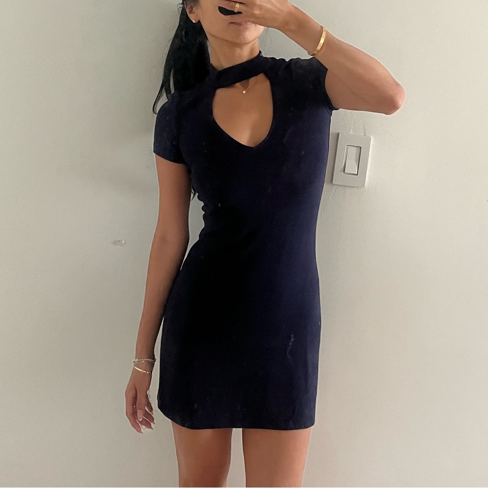 Aritzia Wilfred Navy Keyhole Mini Dress with Choker